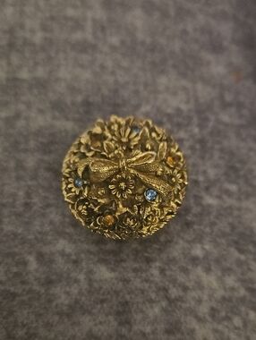 Vintage Max Factor Antique-Style Gold Floral Round Compact